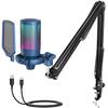 FIFINE USB Gaming Streaming Recording PC Microphone Kit, RGB Condenser Computer Mic Bundle for Podcasts, Audio, Vocal, Video on Mac/Desktop/Laptop, with Boom Arm Stand-A6T Blue view 1