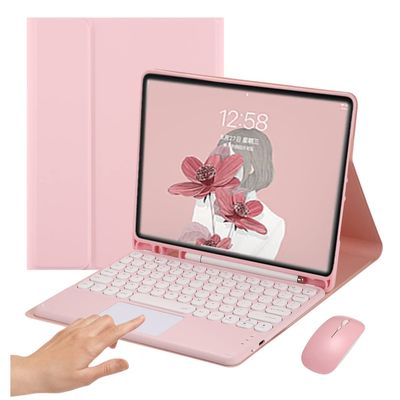 YEEHi Touch Keyboard Case for iPad mini 5th Generation Mini 4, Touchpad Detachable Keyboard with Mouse Retro Round Key Cute Color Keyboard Cover for iPad mini 5th Gen, Pink