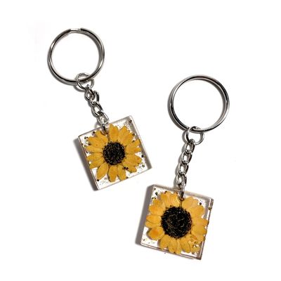 Mini Sunflower Keychain, Cute Hippie Purse Charm, New Car Gift for Her, Womens Wallet Accessory, Boho Wristlet Key Ring, BFF Phone Pendant