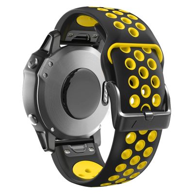 FORFC 26 22MM Watchband Strap for Garmin Fenix 7 7X 6 6X Pro Fenix 5X 5 3 3HR S60 MK1 Watch Quick Release Silicone Easyfit Wrist Band Strap (Color : Black Yellow, Size : 26mm Fenix 5X 5XPlus)