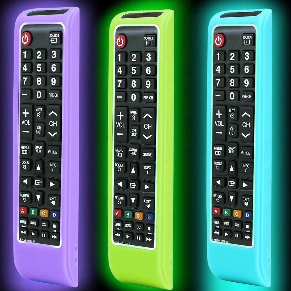 3 Pack Remote case for Samsung Controller, Silicone Cover for BN59-01199F Smart TV Control Skin Sleeve Glow in The Dark Purple Green Blue Purple