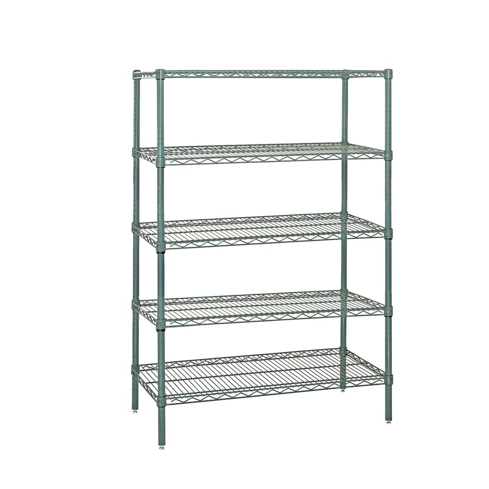 Quantum Storage Systems WR86-3660P-5 Wire Shelving Starter Kit, 60" W x 36" D x 86" H, 600 lbs Capacity, Carbon Steel, Epoxy Coated, Green, NSF