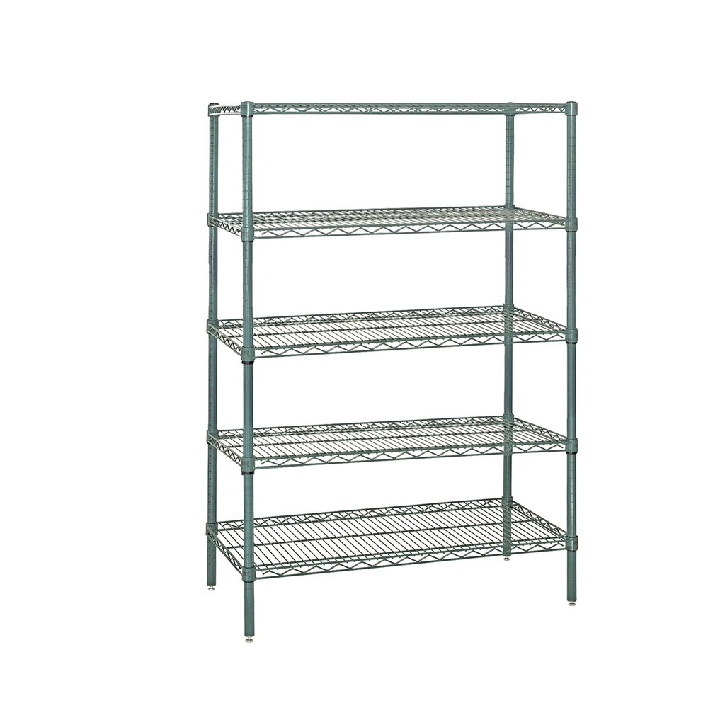 Quantum Storage Systems WR54-3660P-5 Wire Shelving Starter Kit, 60" W x 36" D x 54" H, 600 lbs Capacity, Carbon Steel, Epoxy Coated, Green, NSF