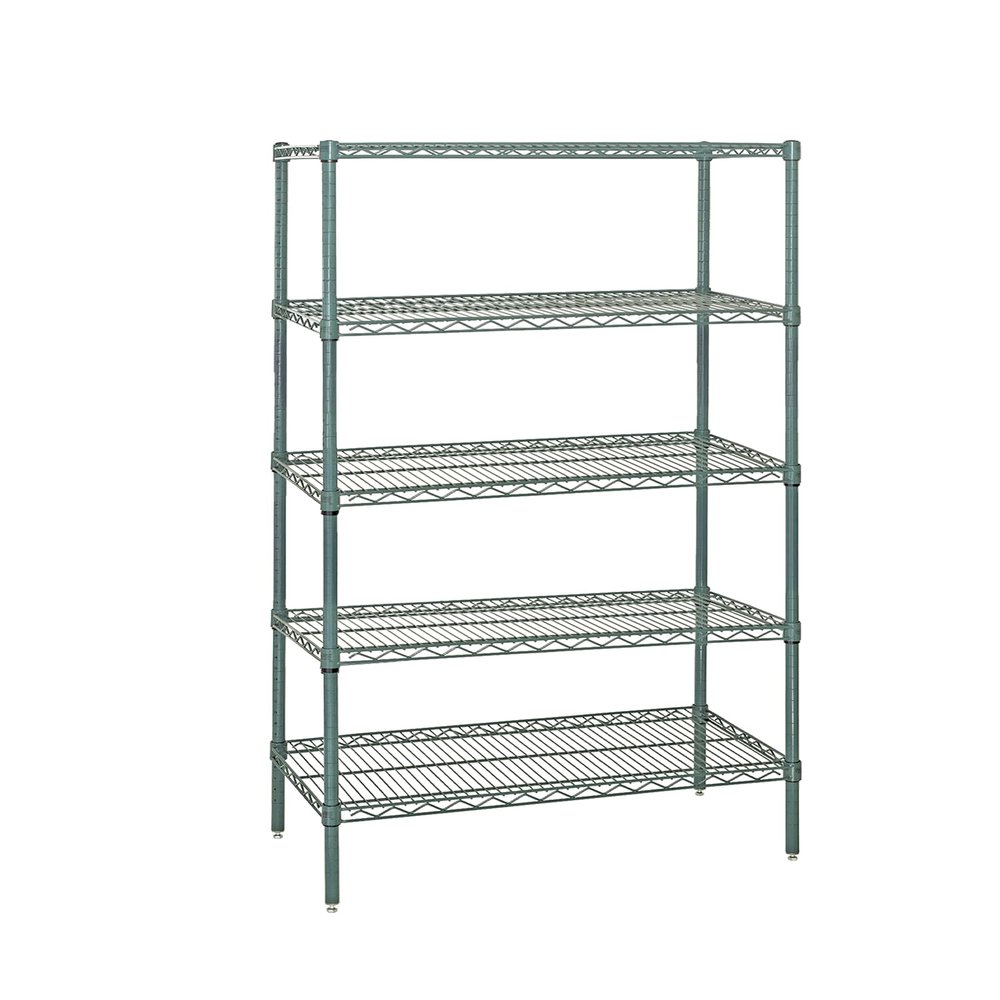 Quantum Storage Systems WR86-1430P-5 Wire Shelving Starter Kit, 30" W x 14" D x 86" H, 600 lbs Capacity, Carbon Steel, Epoxy Coated, Green, NSF