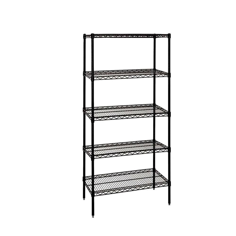 Quantum Storage Systems WR54-2454BK-5 Wire Shelving Starter Kit, 54" W x 24" D x 54" H, 600 lbs Capacity, Carbon Steel, Epoxy Coated, Black, NSF