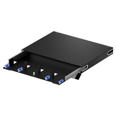 1U Rackmount Chassis with Sliding Drawer for 4X HD MTP/MPO Fiber Cassettes or Panels