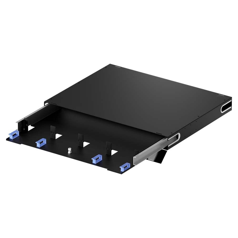 1U Rackmount Chassis with Sliding Drawer for 4X HD MTP/MPO Fiber Cassettes or Panels