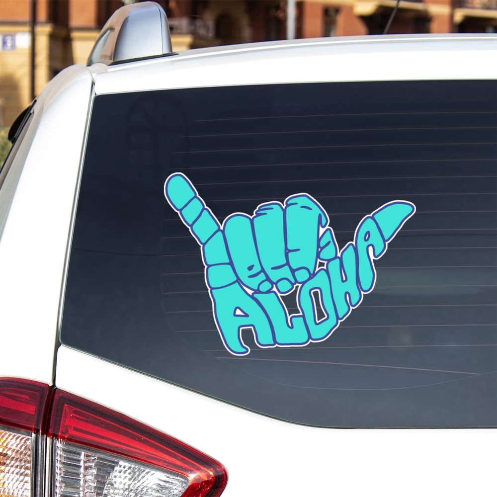 Aloha Shaka Sign Hang Loose Hawaii Decal Sticker Vinyl Mint Green Blue for Car Boat Laptop Reflective Glossy Choose Size (4'' x 2.9" (10.2cm x 7.4cm), Glossy)
