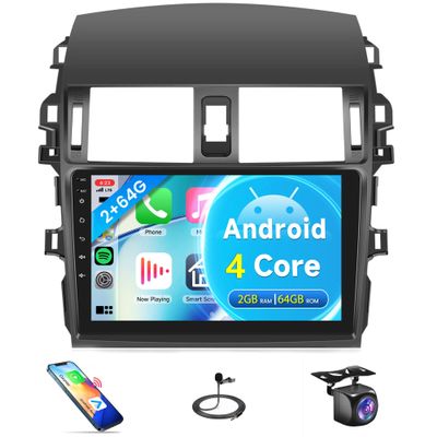 2G+64G Car Radio for Toyota Corolla 2009-2013, Android Car Stereo Wireless Carplay, Rimoody 9 inch Touch Screen for Corolla Android Auto Bluetooth GPS WiFi FM Mirror Link RCA + Backup Camera