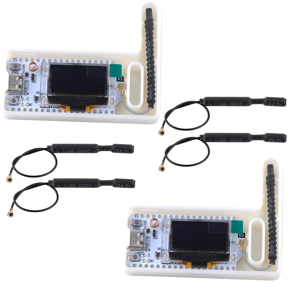DIYmalls 2pcs 915 ESP32 LoRa 32 V3 Board with Case + 5pcs 915MHz LoRa Spring Antenna