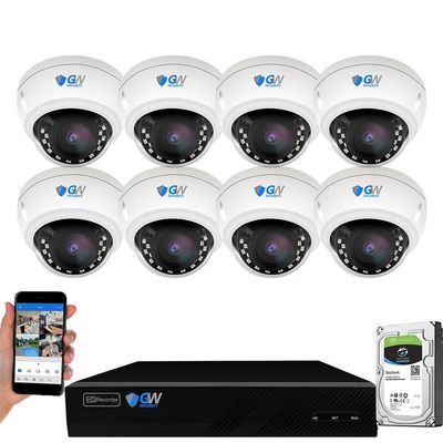GW Security 8 Channel 4K NVR 8MP AI Human Vehicle Detection Starlight Color Night Vision Security Camera System with 8 UHD 4K 2160P Microphone PoE Outdoor/Indoor Weatherproof IP Security Dome Cameras