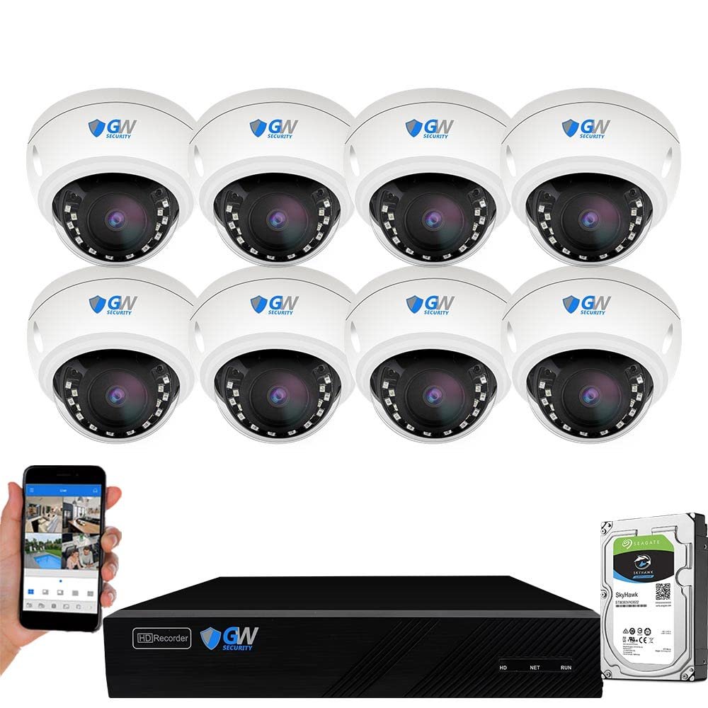 GW Security 8 Channel 4K NVR 8MP AI Human Vehicle Detection Starlight Color Night Vision Security Camera System with 8 UHD 4K 2160P Microphone PoE Outdoor/Indoor Weatherproof IP Security Dome Cameras