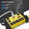 Heavy Duty Power Strip with USB, Workshop 8 Outlet Surge Protector 2700 Joules, Industrial Metal 15Amp Power Strip, 10 FT Extension Cord and Wide Spaced. Yellow view 2