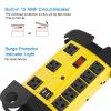 Heavy Duty Power Strip with USB, Workshop 8 Outlet Surge Protector 2700 Joules, Industrial Metal 15Amp Power Strip, 10 FT Extension Cord and Wide Spaced. Yellow view 3
