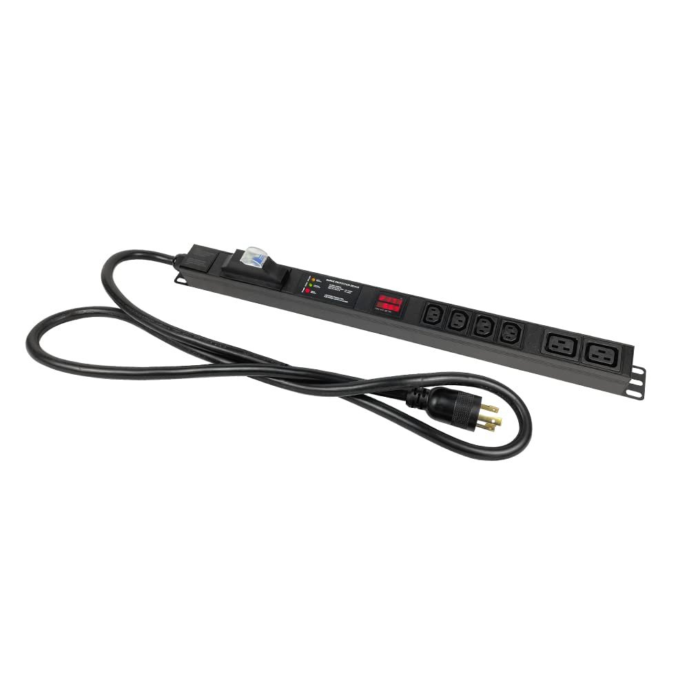 Metered-Breaker-Surge Protection PDU, 240V, L6-30P, 30A, 7200 watts, (4) C13 & (2) C19 Outlets, Crypto Mining, Data Centre PDU, Networking, Power Distribution Unit