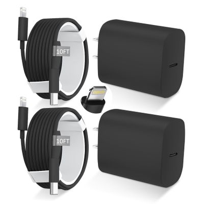 DiHines Phone 14 13 12 11 Fast Charger USB C Wall Charger [2-Pack] 10FT Fast Charging Cable Compatible with Phones 14/14 Pro/14 Pro Max/Phone 13/12/11/X/8/7/6/Pad Pro/Mini,Black