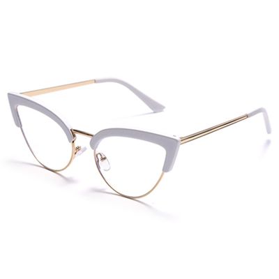 bullabulling Half-reading Glasses Men Women Anti-Blue Light Cat Eye Frame Computer Reader (white, 0.0, multiplier_x)