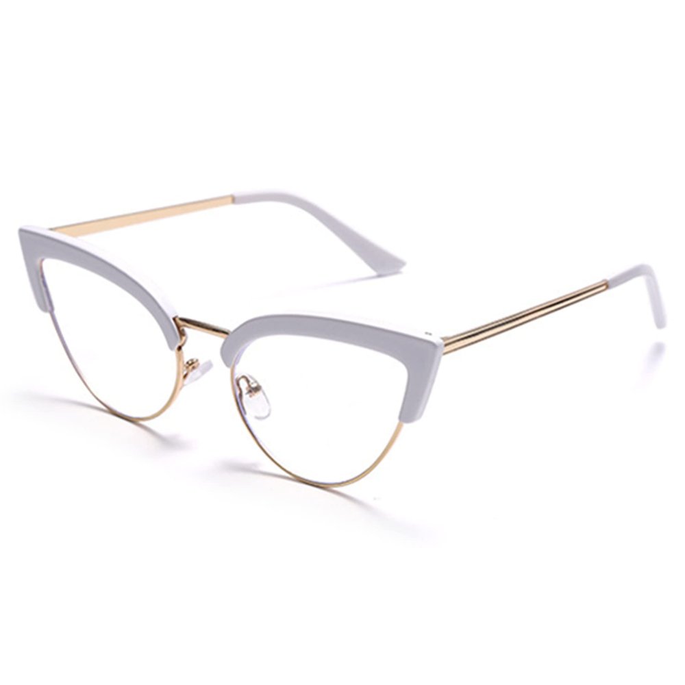 bullabulling Half-reading Glasses Men Women Anti-Blue Light Cat Eye Frame Computer Reader (white, 0.0, multiplier_x)