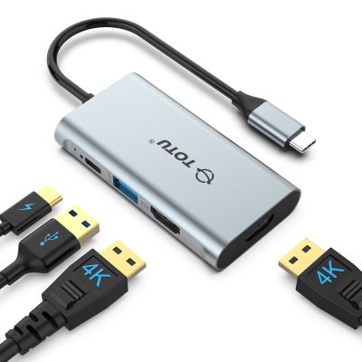Docking Station, USB C Hub, TOTU 4 in 1 USB C to Dual HDMI Adapter with 4K HDMI Ports, 100W Power Delivery Port, USB 3.0 5Gbps Data Port for MacBook Air, MacBook Pro, Dell, Chromebook and More