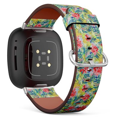 CJBROES Replacement Leather Watch Band, Compatible with Fitbit Versa 3 and Fitbit Sense of Wristband Bracelet Accessory - Leaves Design