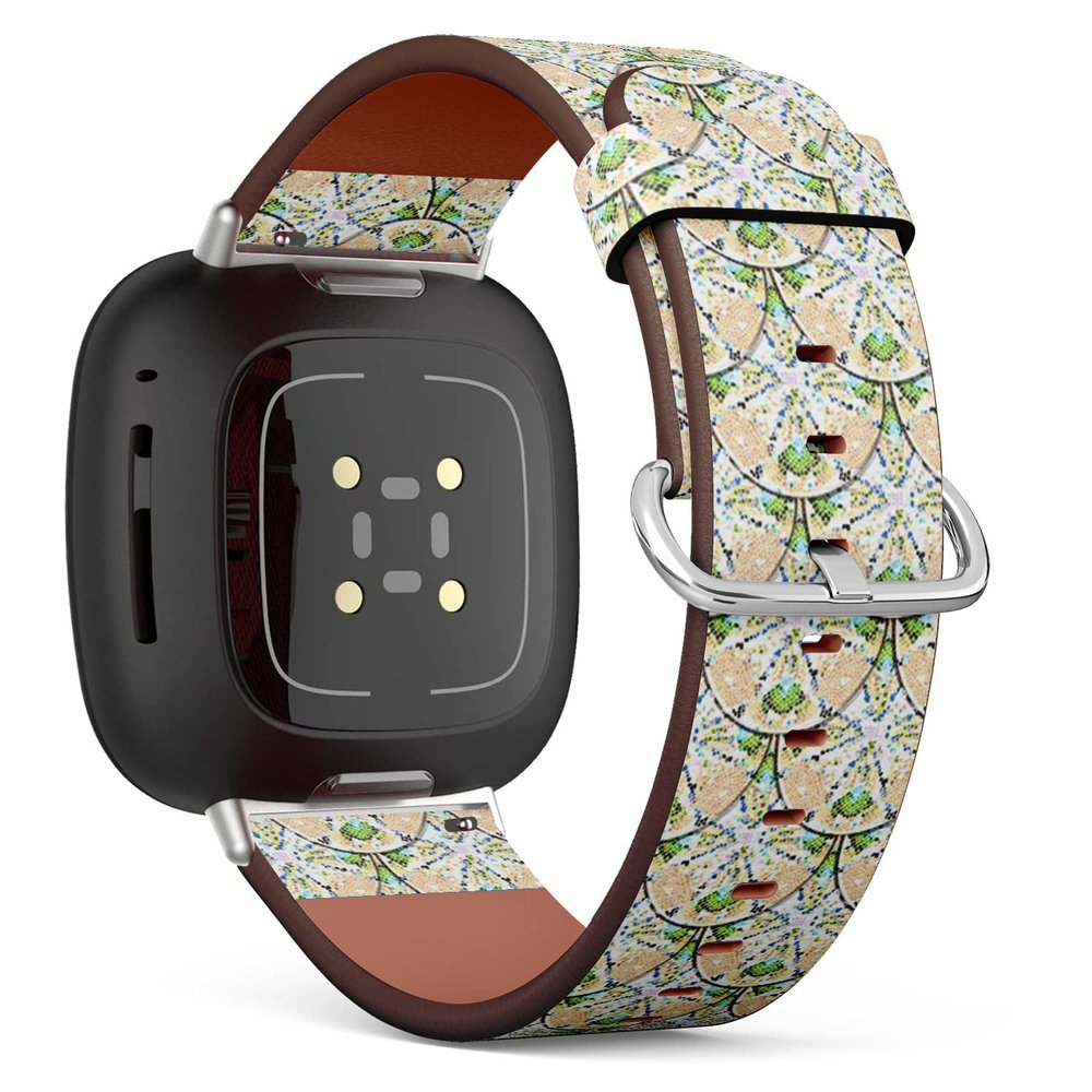 CJBROES Replacement Leather Watch Band, Compatible with Fitbit Versa 3 and Fitbit Sense of Wristband Bracelet Accessory - Colorful Mosaic Tiles