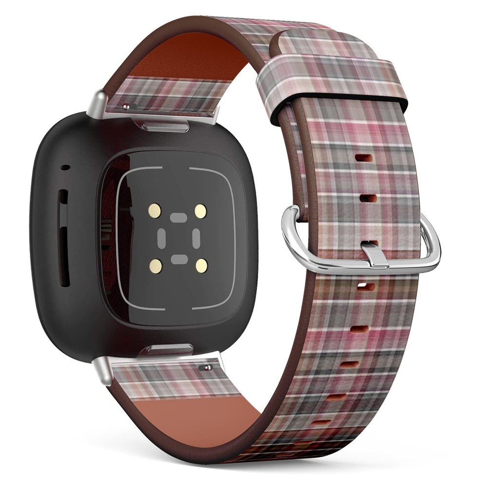 CJBROES Replacement Leather Watch Band, Compatible with Fitbit Versa 3 and Fitbit Sense of Wristband Bracelet Accessory - red Plaid