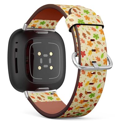 CJBROES Replacement Leather Watch Band, Compatible with Fitbit Versa 3 and Fitbit Sense of Wristband Bracelet Accessory - Autumn Leaves Foliage Nature