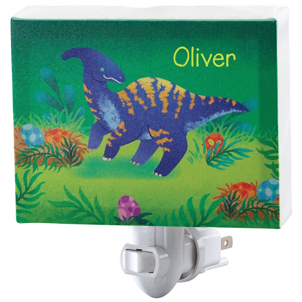 Fox Valley Traders Custom Dinosaur Canvas Night Light - Whimsical Prehistoric Design | On/Off Switch | Childrens Room Dcor | 5  x 3 7/8