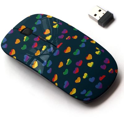 2.4G Wireless Mouse with Cute Pattern Design for All Laptops and Desktops with Nano Receiver - Big Fallen Rainbow Hearts