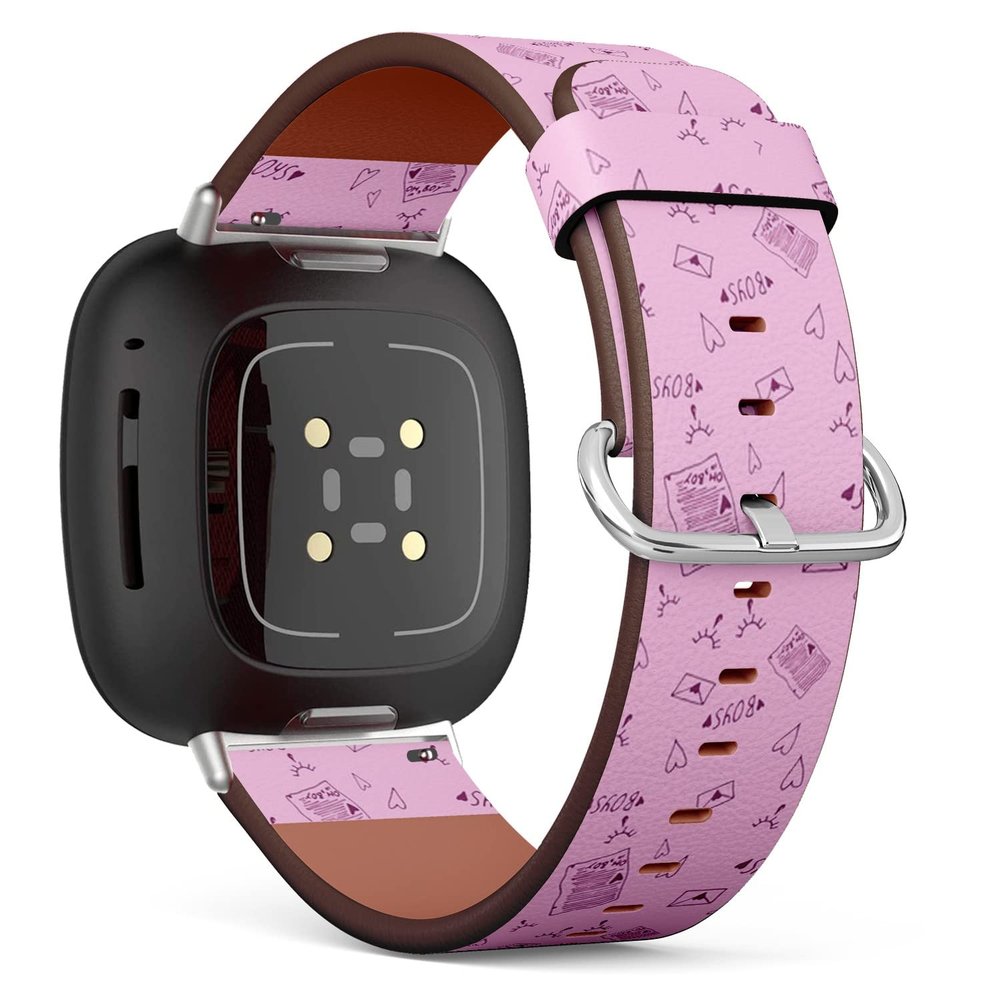 CJBROES Replacement Leather Watch Band, Compatible with Fitbit Versa 3 and Fitbit Sense of Wristband Bracelet Accessory - Girl Power