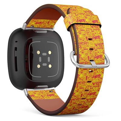 CJBROES Replacement Leather Watch Band, Compatible with Fitbit Versa 3 and Fitbit Sense of Wristband Bracelet Accessory - Doodle Baby