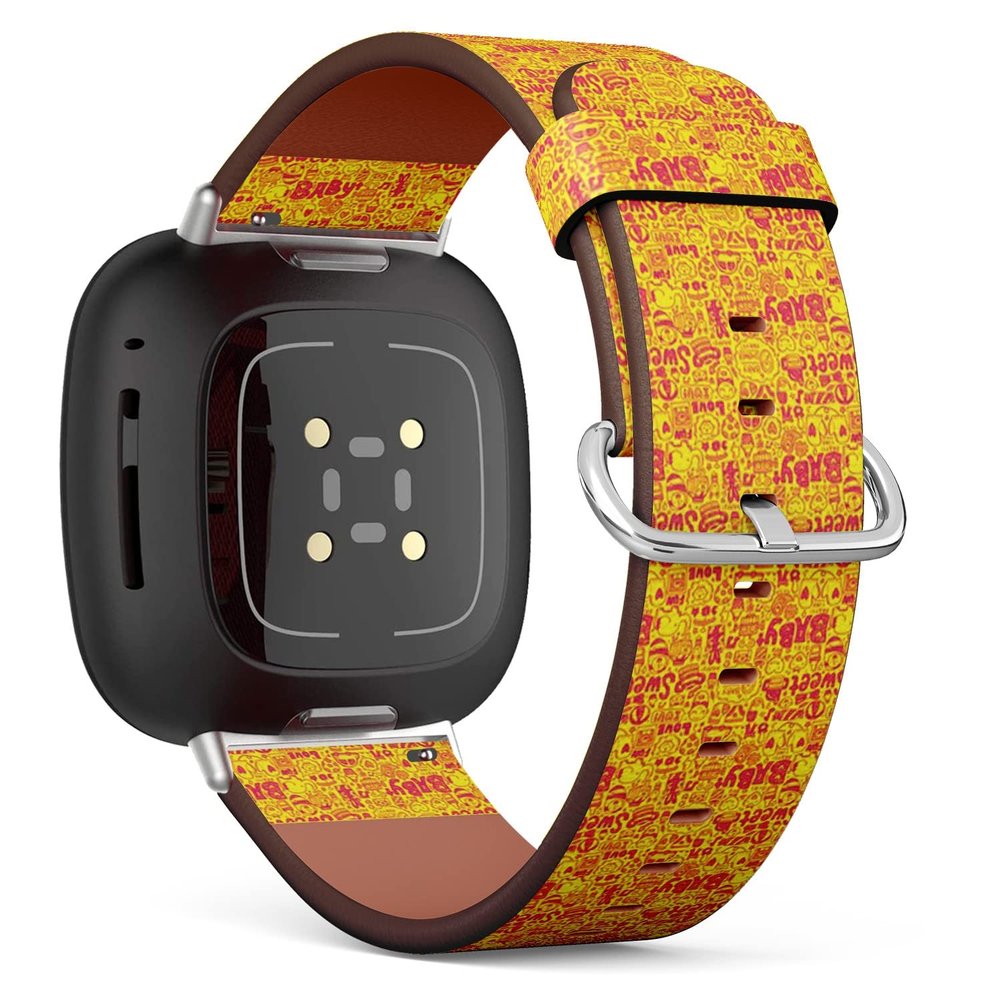 CJBROES Replacement Leather Watch Band, Compatible with Fitbit Versa 3 and Fitbit Sense of Wristband Bracelet Accessory - Doodle Baby