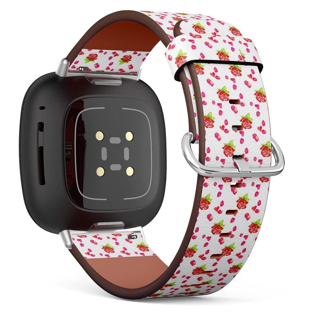 CJBROES Replacement Leather Watch Band, Compatible with Fitbit Versa 3 and Fitbit Sense of Wristband Bracelet Accessory - Roses Hearts