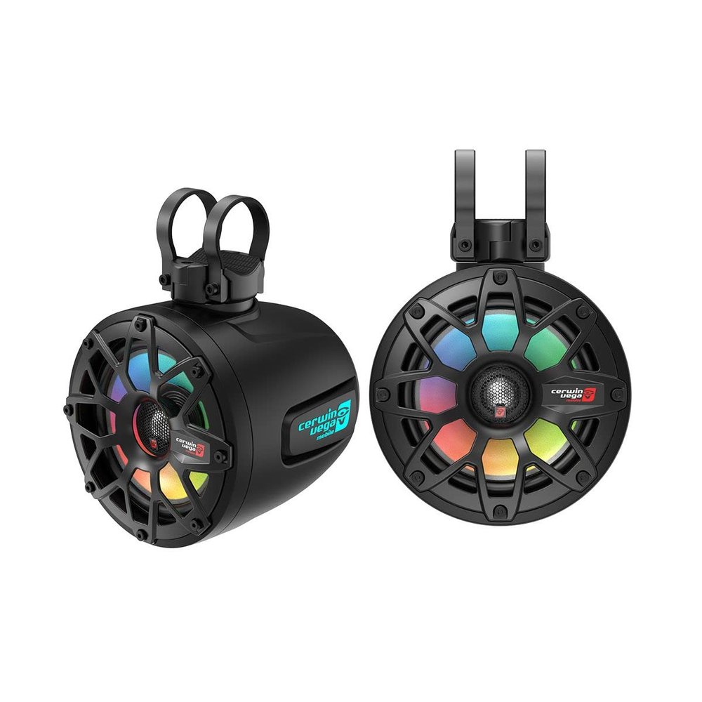 Cerwin Vega SH65F4B 6.5 inch 600 Watts 2-Way Pod Speaker System Marine Car Coaxial Speakers with 1 inch Tweeter LED Lighting Black UV Stable Black Pair