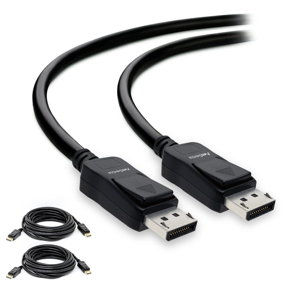 AmSecu Display Cable to Display Cable 1.2, 2 Pack, Long 15ft cable for computer monitor with latch & release button, Up to 4K @ 60hz, 1440p @ 144Hz, 1080p @ 240Hz Streaming & Gaming Monitor Resolution