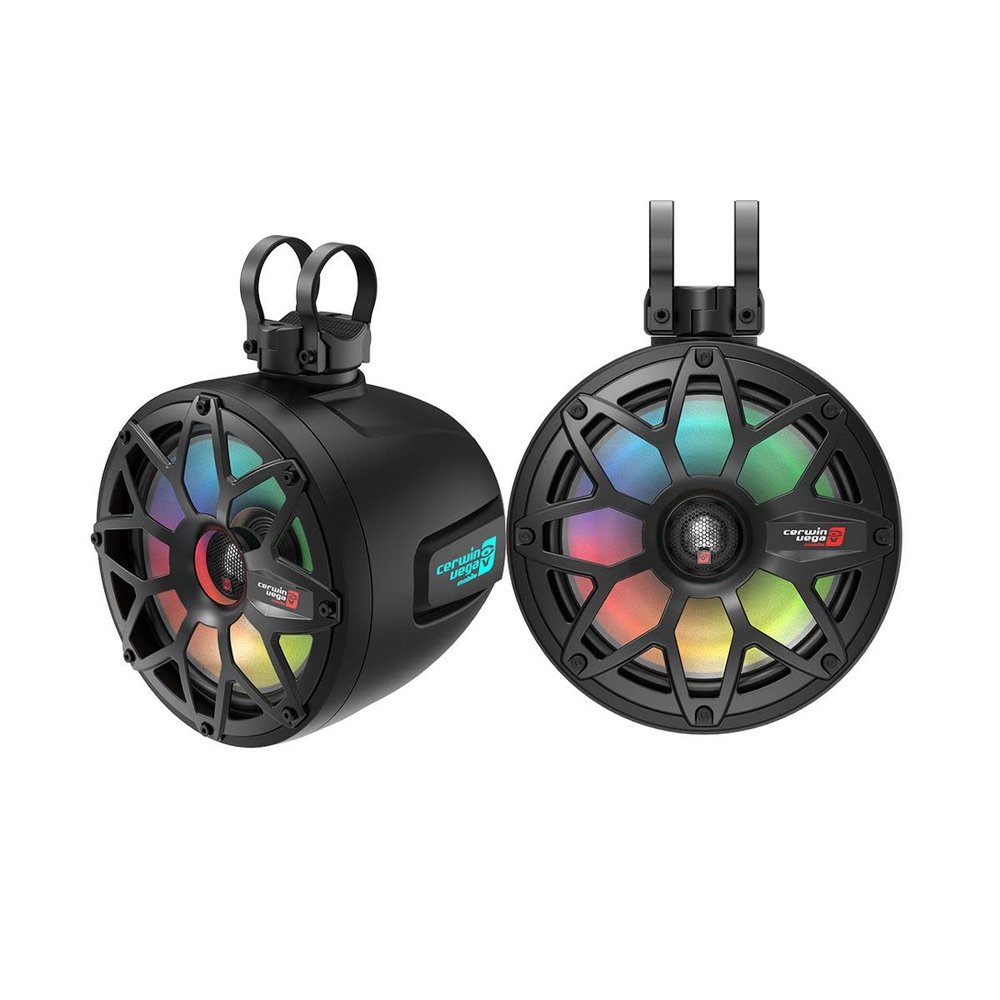 Cerwin Vega SH8F4B 8 inch 700 Watts Marine Pod Speaker System Coaxial with 1 inch Titanium Dome Tweeter Marine Grade LED Lighting Black Pair