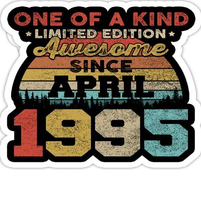 eden tee Vintage 27th Birthday Awesome Since April 1995-4x3 Vinyl Stickers, Laptop Decal, Water Bottle Sticker (Set of 3)