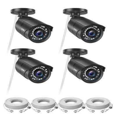 ZOSI 4 Pack 5MP 3K Add-on Security POE Camera with Cable, 2880 x 1620 Indoor Outdoor Bullet IP Camera, 120ft Night Vision, 3.6mm Lens, 95View Angle, IP66 Weatherproof (Only Work with Our PoE NVR)