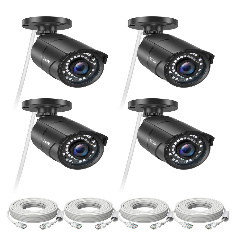 ZOSI 4 Pack 5MP 3K Add-on Security POE Camera with Cable, 2880 x 1620 Indoor Outdoor Bullet IP Camera, 120ft Night Vision, 3.6mm Lens, 95View Angle, IP66 Weatherproof (Only Work with Our PoE NVR)