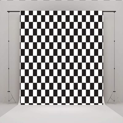 10x10ft White and Black Lattice Children Photography Backdrops Cartoon Birthday Fabric Photo Booth Background for Party