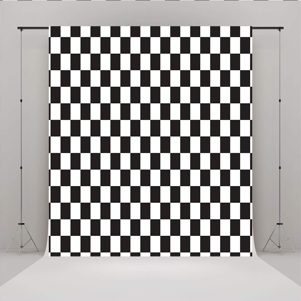 10x10ft White and Black Lattice Children Photography Backdrops Cartoon Birthday Fabric Photo Booth Background for Party