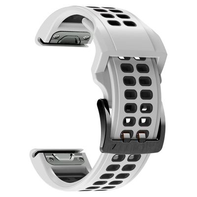 Threeeggs for Garmin Fenix 7X Watch Band, 26mm Quick Release Silicone Soft Replacement Strap for Fenix 6X, Fenix 5X, Fenix 3, Fenix 3 Sapphire, Descent Mk1, Quatix 3, Tactix Bravo (White-Black)