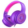 ELECDER i45 Headphones Wired, On-Ear Headphones with Microphone, Foldable Stereo Bass, 1.5M No-Tangle Cord, Portable 3.5MM Headset for School Kids Teens Smartphones Computer PC Tablet Travel, Purple view 1