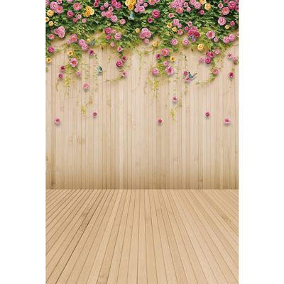 10x12FT Flower Wall Photography Background Spring Floral Backdrop Brown Wood Plank Flower Wall Backdrop Banner Bridal Shower Ceremony Flowers Baby Shower Birthday Party Decoration Video Props