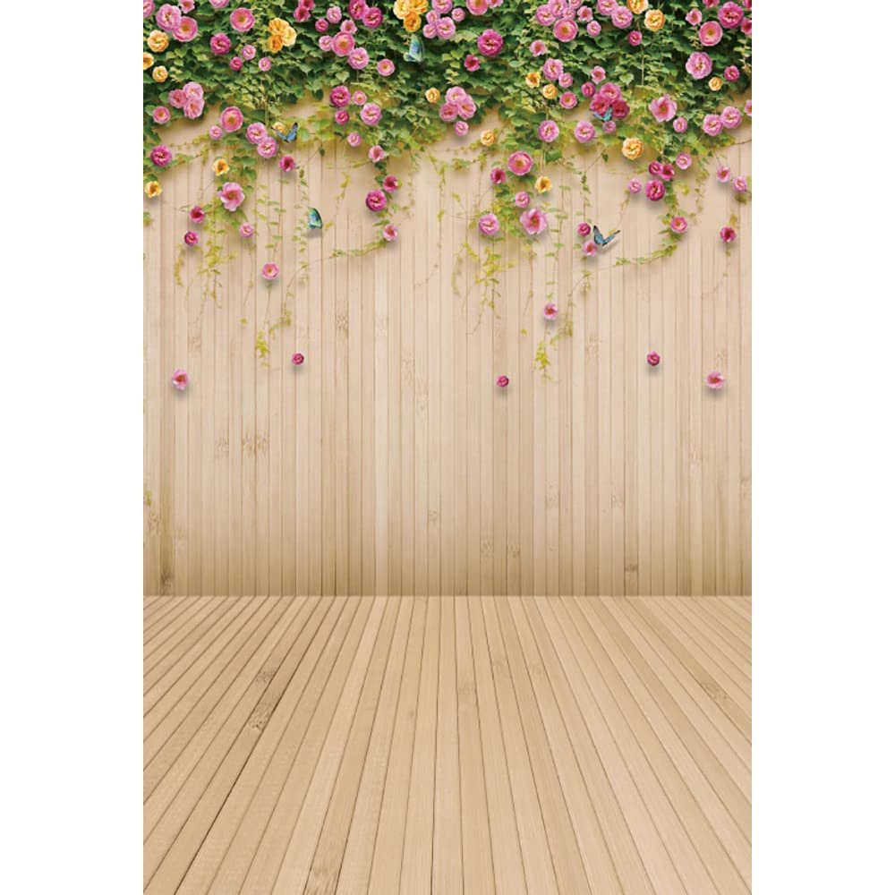 10x12FT Flower Wall Photography Background Spring Floral Backdrop Brown Wood Plank Flower Wall Backdrop Banner Bridal Shower Ceremony Flowers Baby Shower Birthday Party Decoration Video Props