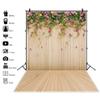 10x12FT Flower Wall Photography Background Spring Floral Backdrop Brown Wood Plank Flower Wall Backdrop Banner Bridal Shower Ceremony Flowers Baby Shower Birthday Party Decoration Video Props view 2