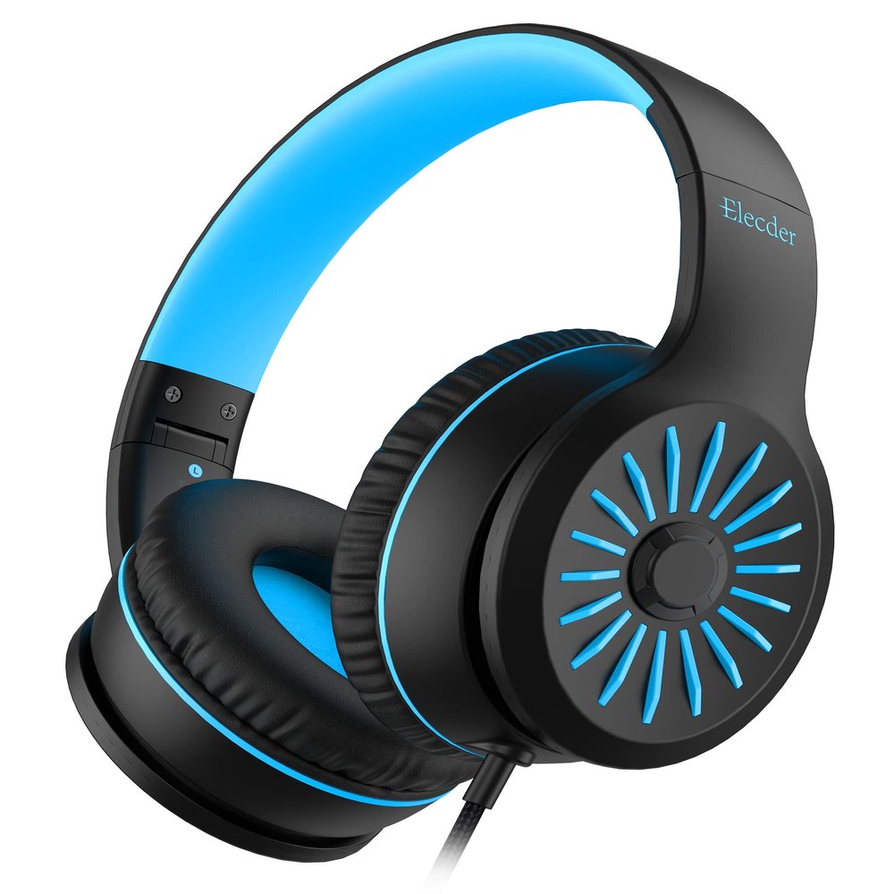 ELECDER i45 Headphones Wired, On-Ear Kids Headphones with 1.5M No-Tangle Cord, Foldable Portable Stereo 3.5mm Headset for School Kids Teens, Smartphones Tablet Computer Laptop, Airplane Travel, Black