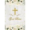 10x12FT God Bless Baptism Backdrop First Holy Communion Christening Banner White Flower Baby Shower Party Decor White Wood Board Photography Background for Girls Photo Shoot Props view 1