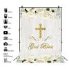 10x12FT God Bless Baptism Backdrop First Holy Communion Christening Banner White Flower Baby Shower Party Decor White Wood Board Photography Background for Girls Photo Shoot Props view 2