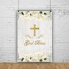 10x12FT God Bless Baptism Backdrop First Holy Communion Christening Banner White Flower Baby Shower Party Decor White Wood Board Photography Background for Girls Photo Shoot Props view 3